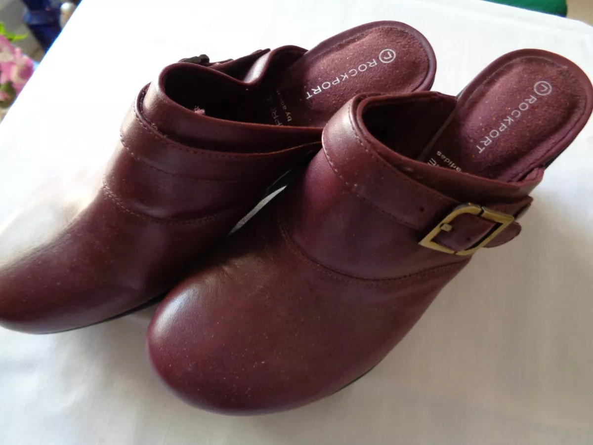 ROCKPORT Mules Clogs Brown Genuine Leather adiPRENE By Adidas Sz
