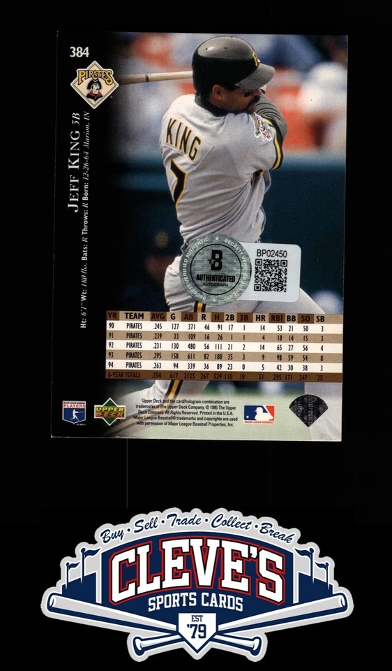 1995 UPPER DECK JEFF KING AUTO BECKETT AUTHENTICATED AUTOGRAPH PIRATES - Image 2 of 2