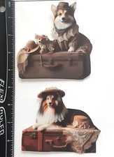 Lot of 2 Vintage Collie Dogs Hats Lacy Collars SINGLE LAYER Embellishments 952