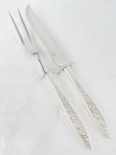 Vintage Wallace Sterling Silver Spanish Lace 2-Piece Carving Set: Fork & Knife