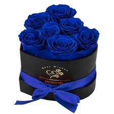 Preserved Fresh Blue Roses in Heart Box 7 PCS Real Flowers Last 3 Years