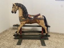 Antique Original Wooden Glider Horse, Glass Eyes, Horse Hair Tail    