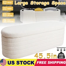 45.5" Teddy Velvet Storage Ottoman Bench End of Bed Footrest for Bedroom Cozy US