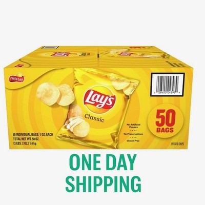 Lay's Classic Potato Chips 1 oz 50 Pack Fresh Snack Bags Bulk