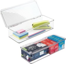 Plastic Stackable Hinged-Lid Storage Box, Set of 2, Clear Pantry or Kitchen