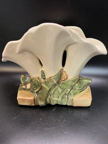 Vintage McCoy Pottery Triple Calla Lily Design Floral Planter Vase