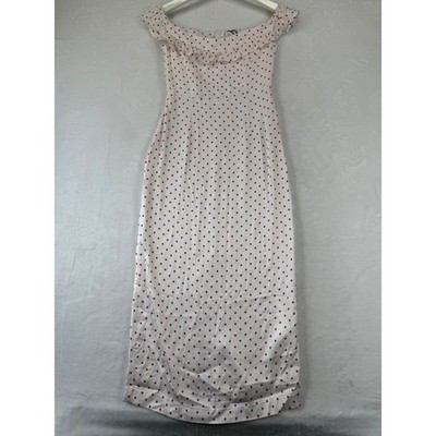 Mohito Women Polka Dot Off Shoulder Ruffle Midi Dress White Red Size 32 NWT