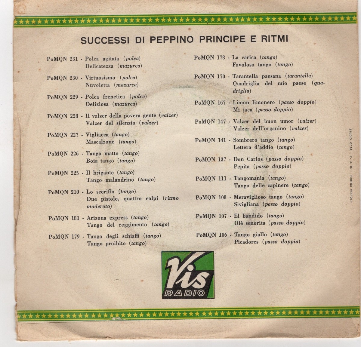 Peppino Principe - Miss Tango 1962 Vis Radio Italy Accordion Pop