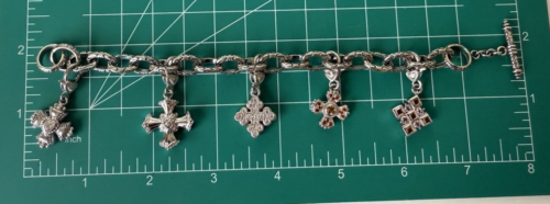 RARE & STUNNING Judith Ripka Maltese Cross Charm Bracelet Sterling Silver 49g - Picture 17 of 18