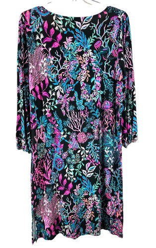 Lilly Pulitzer Seahorse Print Balloon Sleeve Shift Dress Sz L Resort Dress Pink - Picture 7 of 10