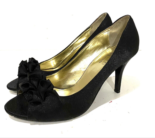 The TOUCH Of NINA Fencel Schwarz Satin High Heel Peeptoe Pumps Schuhe 8,5 M