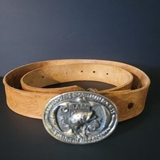 Vintage HAND TOOLED belt brown leather NATURE animals Plus Belt Buckle