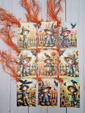 9 Scarecrows Handmade Gift Tags Scrapbooks Junk Journals Crafts Goody Bags
