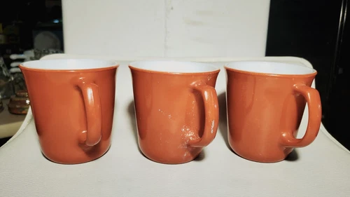 Vintage Corning Burnt Orange 10 oz Coffee Mugs/Cups, set of 3 (Made in USA)