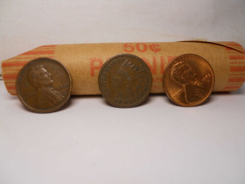 1909 VDB , 1905 INDIAN HEAD ,  1952-D AU  in Lincoln Wheat Penny Roll - Picture 1 of 5