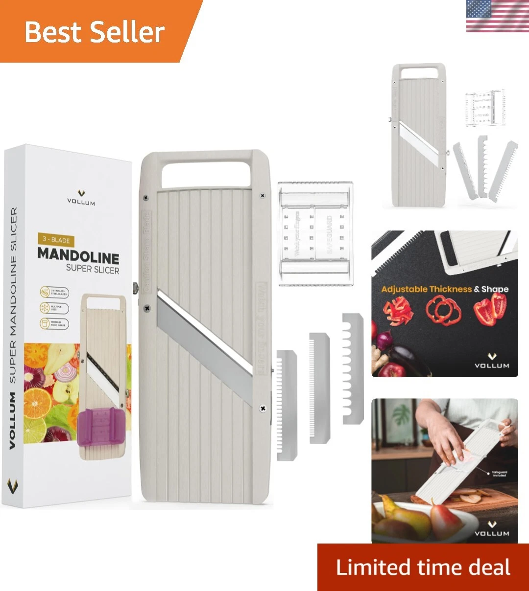 Versatile Wide Mandoline Slicer - Adjustable Thickness & Stainless Steel Blades