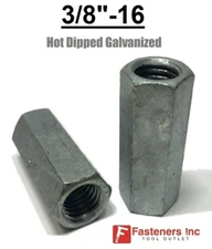 3/8"-16 x 1-3/4" Coupling Nuts Hot Dip Galvanized Rod Coupling Hex Long Nuts
