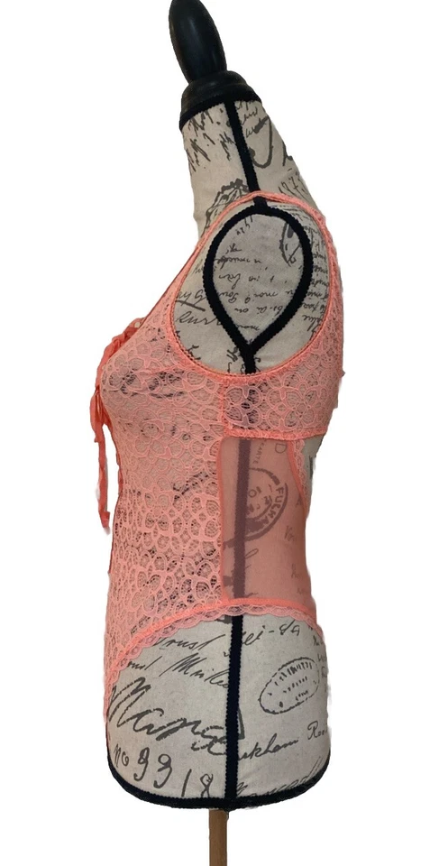 Victorias Secret Bodysuit Women Small Pink Peach Lace Front Open Back Lace S/P - Image 3 of 4