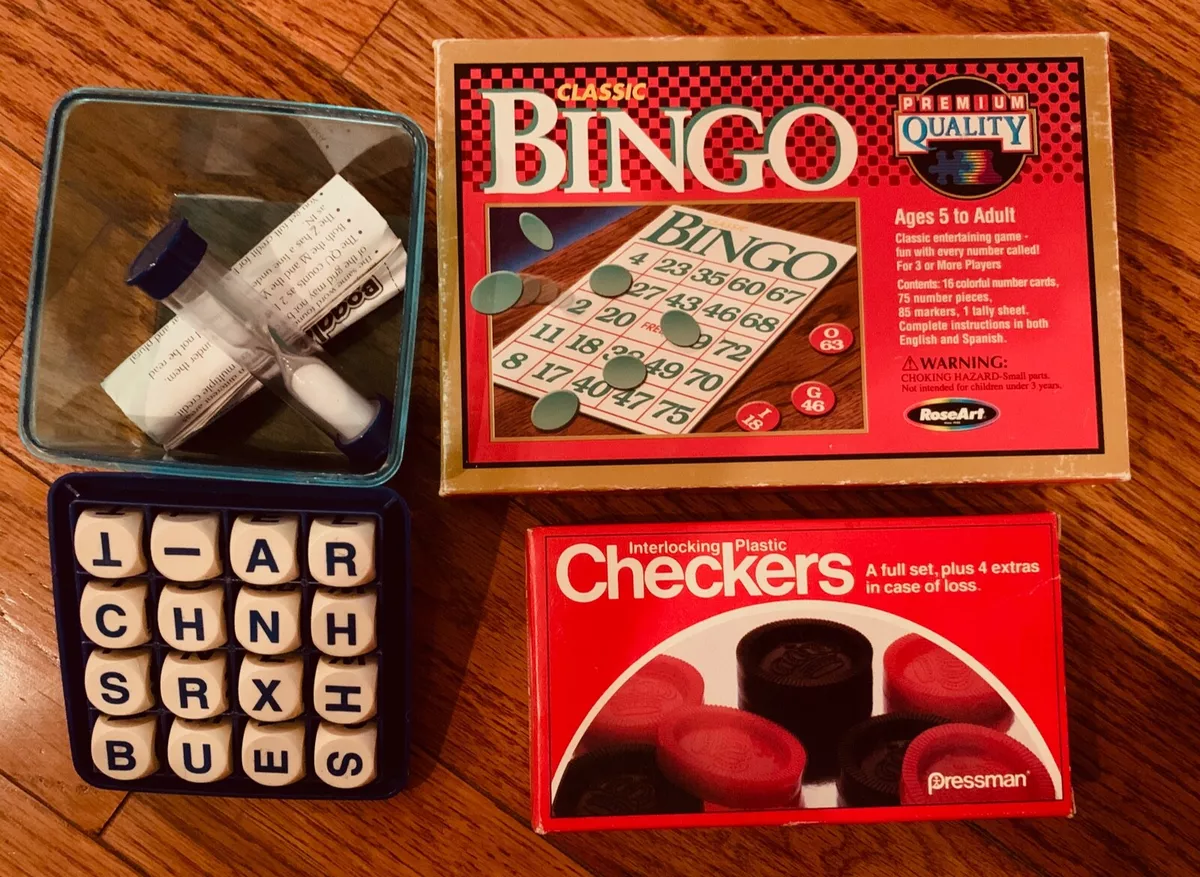 Set of 3 Games, Boggle, Checker and Bingo