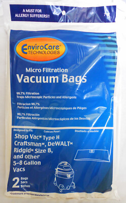 Shop-Vac 90671 Genuine Type H Disposable Filter Bags – 4-Pack, 5-to-8-Gallon, High-Efficiency For Fine Dust, Dry Pickup Only