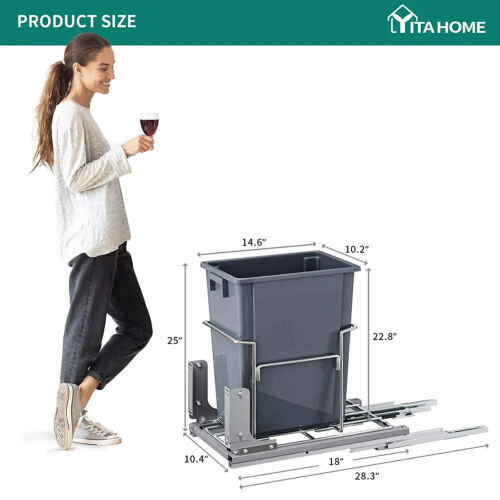 37 Quart Pull-Out Trash Can Recycling Bin, Sliding Kitchen Waste Garbage Contain - Picture 2 of 7