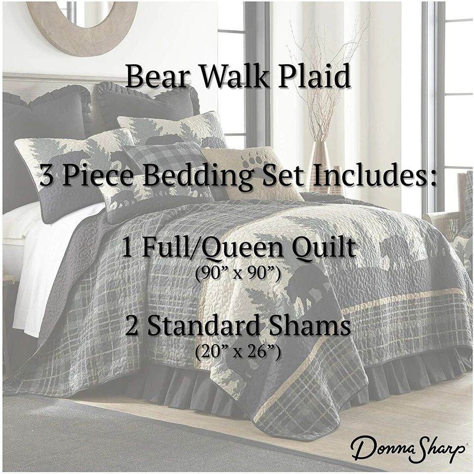 TWIN Rustic Bear Plaid Country Lodge Farmhouse Bedding Quilt One Sham - Image 3 of 4