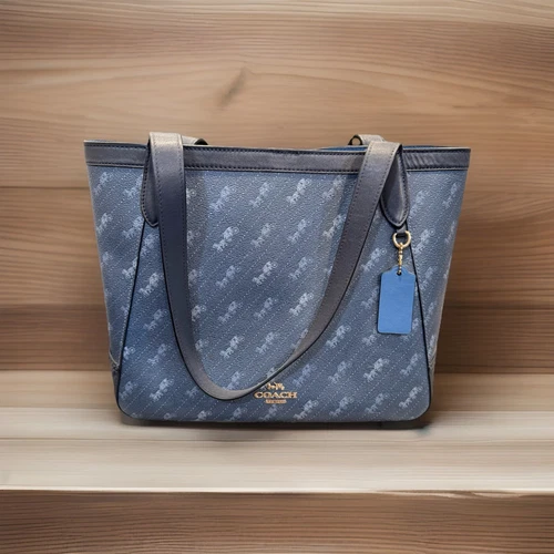 Coach (C4061) Borsa tote media denim diagonale carrozza cavalli stampa tela rivestita
