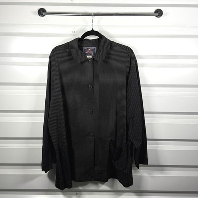The Limited Black Pinstripe Button Down Shirt Jacket Womens Large Front Pockets