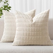 Pack of Corduroy Decorative Throw Pillow 16" x 16" Pack of 2 2 Cream White