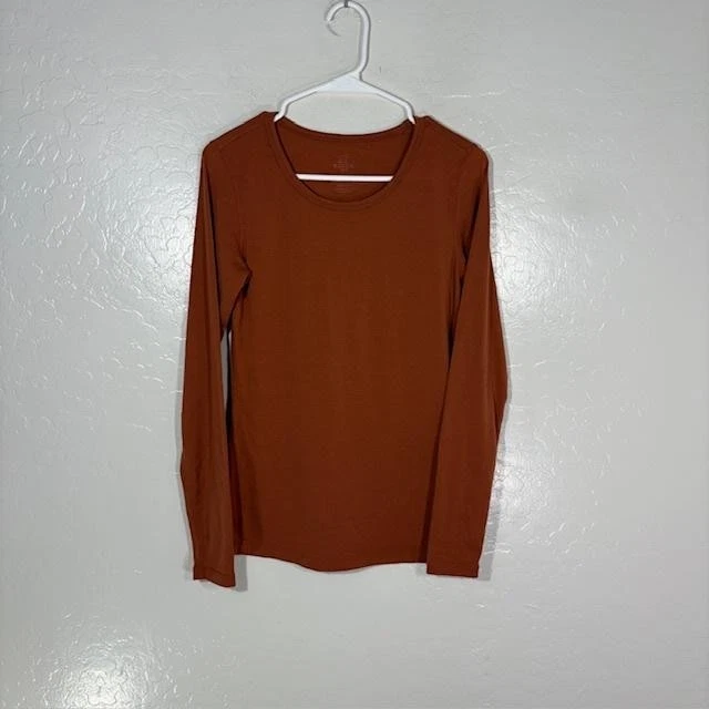 Woolx Shirt Womens Small Orange Long Sleeve Crew Neck Rene Base Layer Top