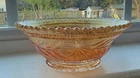 Vintage Carnival Glass Bowl Marigold Iridescent Starburst Floral Scalloped Edge