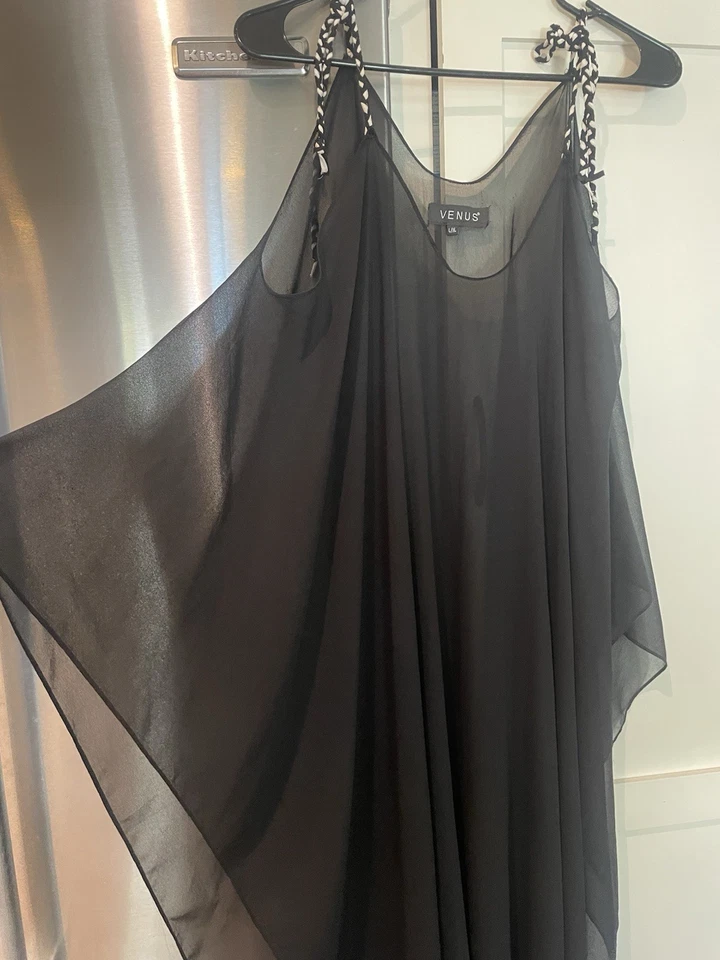 NUEVO SIN ETIQUETAS Venus Talla L/XL Negro Transparente Playa Traje de Baño Cubrir Sin Mangas Poli Vestido Foto 3 de 4
