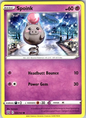Spoink 055/163 Common Regular Card SWSH05: Battle Styles Pokemon TCG LP