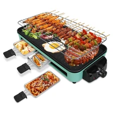 1500W Electric Indoor Grill,2 in 1 Portable Smokeless Indoor Raclette Table G...