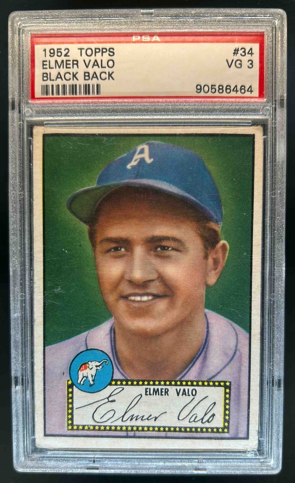 1952 Topps Elmer Valo Black Back UER #34 PSA 3
