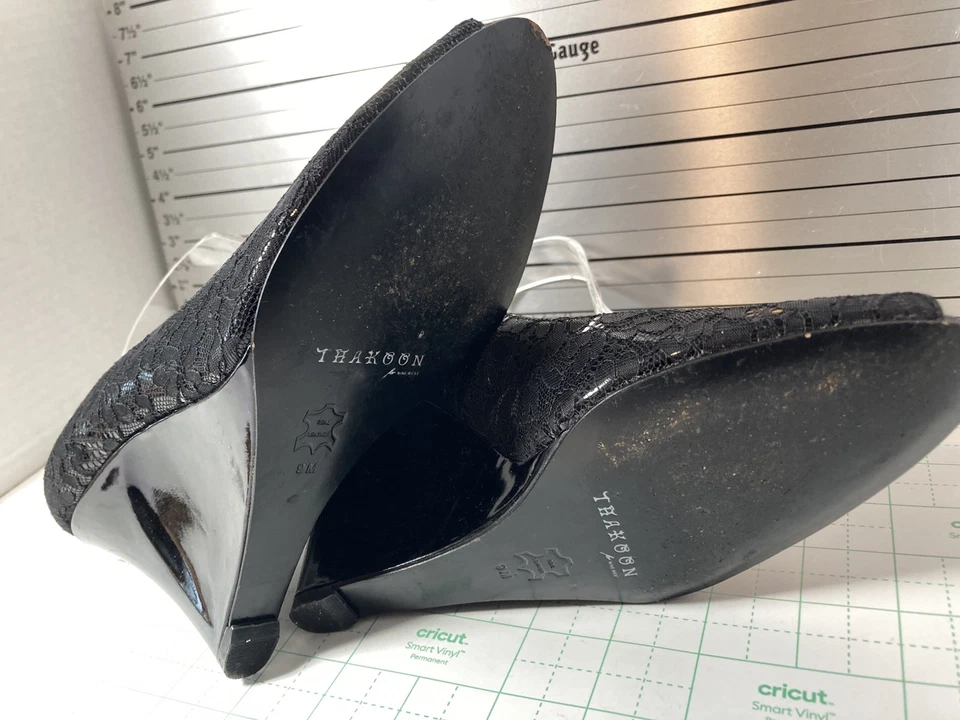 Zapatos de tacón Thakoon for Nine West charol negro encaje cuñas talla 9M negros Foto 4 de 4