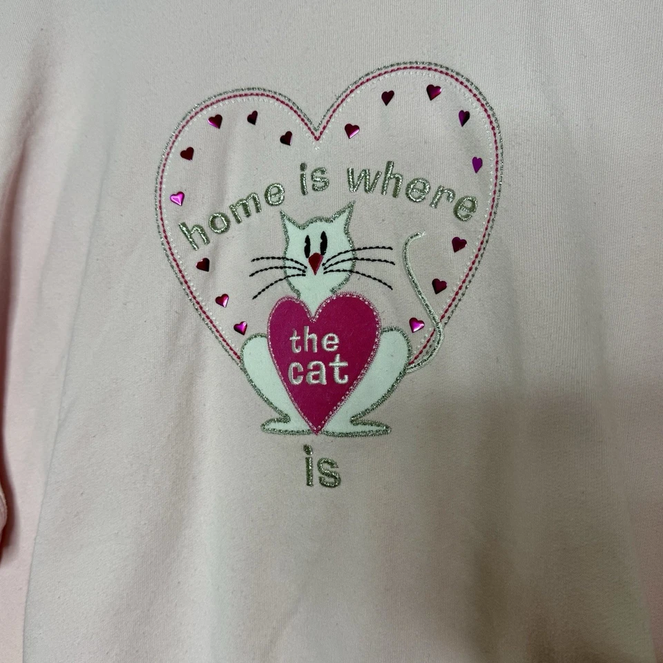 Sudadera grande vintage Home is Where the Heart Is Pink Grannycore Cottagecore Foto 4 de 4
