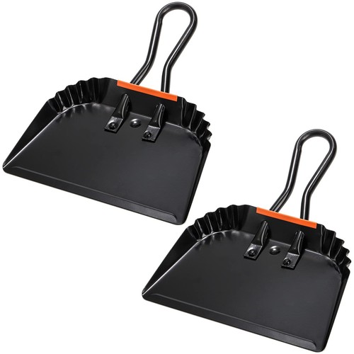 2 Pack Black Metal Dustpan, 12 Inch Heavy Duty Steel Dust Pan with Handle Han...