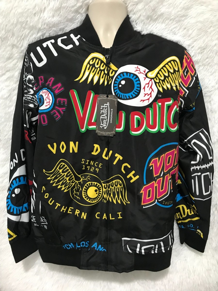 Von Dutch Men's Size L Multi-Color Full-Zip All Over Icon Print