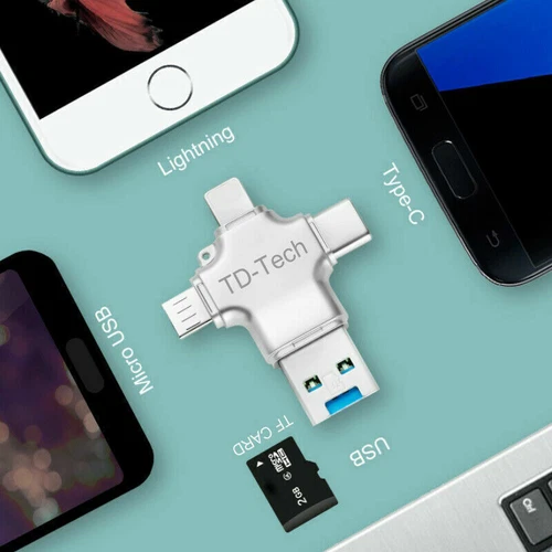 SD Kartenleser 4 in 1 Speicherkartenleser USB Typ-C für iPhone iPad PC Android - Picture 3 of 8