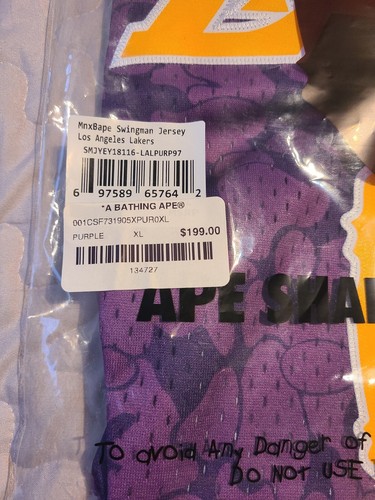 BAPE x Mitchell & Ness LA Lakers Swingman Jersey XL Purple A Bathing Ape FW19 - Picture 2 of 6