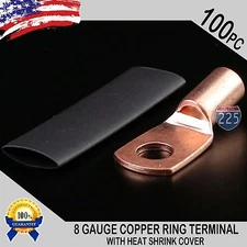 100 PCS 8 AWG 8 GA Copper Ring Terminal Heat Shrink 1/4" Hole Lug Connector US 