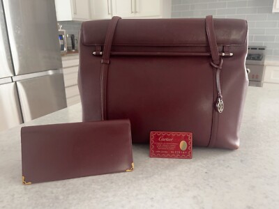 Cartier Cabochon Flap Bordeaux Leather Shoulder Tote/Purse With Matching Wallet