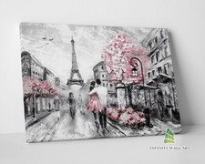 Pink Paris City Canvas Art Oil Painting Framed Wall Art Print Picture Decor-D857
