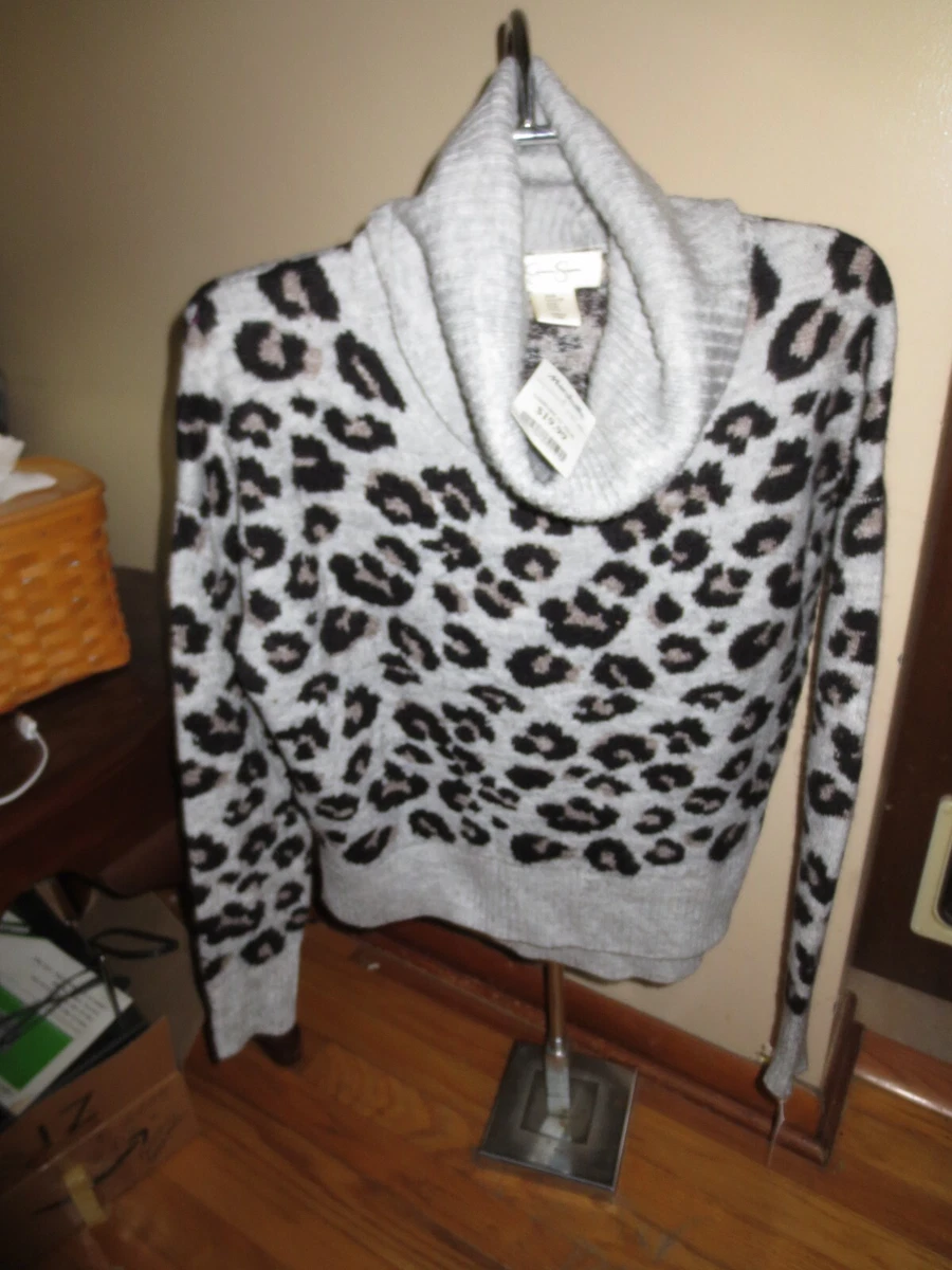 Womens Jessica Simpson Gray Leopard Cowl Neck Crop Sweater Longer in Back  XS NWT | eBay