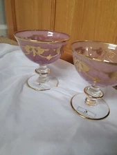 INTERGLASS Italy  Crystal Dessert Glass GOBLET, 24K GOLD TRIM Set Of 2 Pink