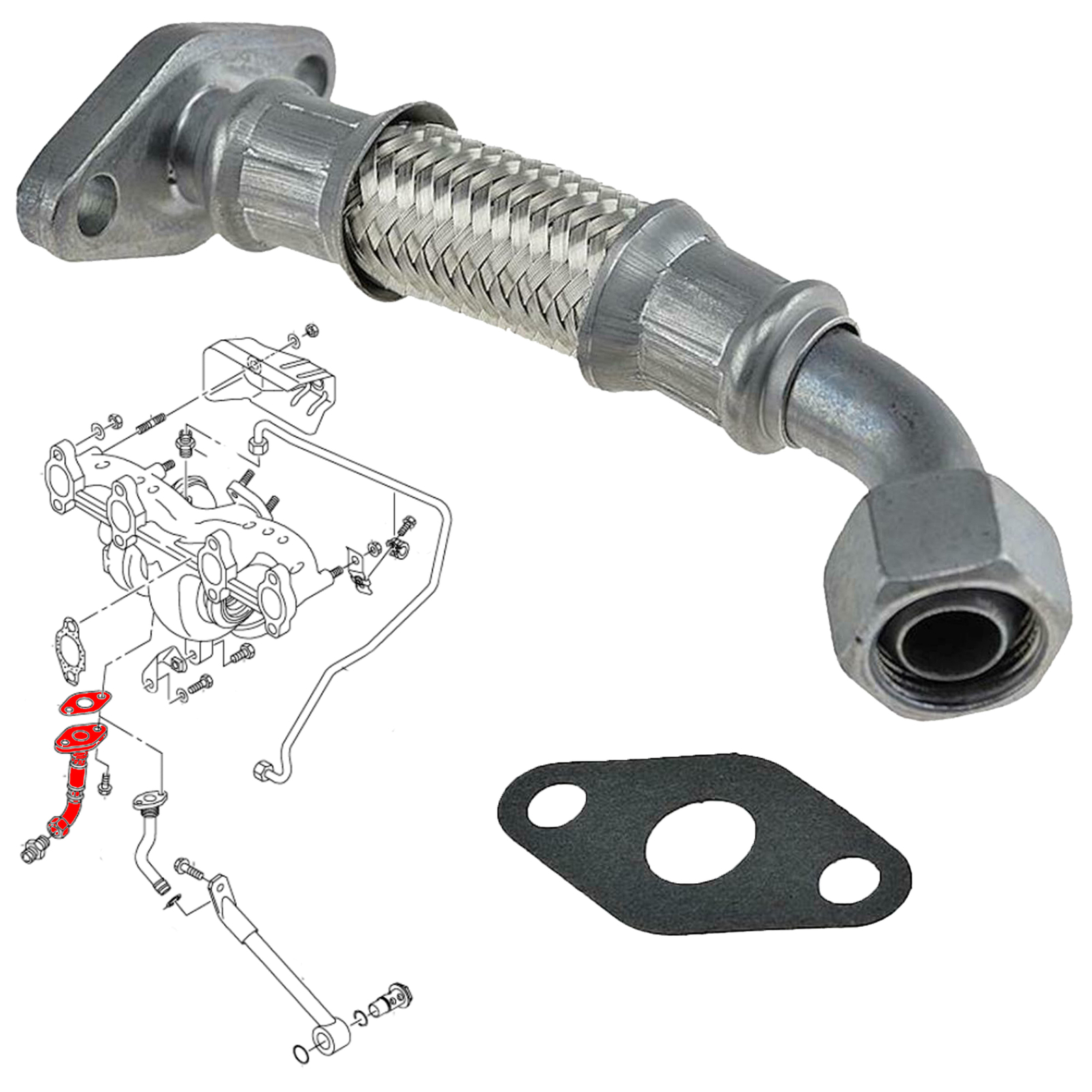 Durite retour huile turbo étanche pour moteur Volkswagen 1.9 TDi 038145736C
