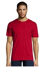 Hanes Mens Ringspun Cotton Nano-T-Shirt DEEP RED with Pocket (498P)