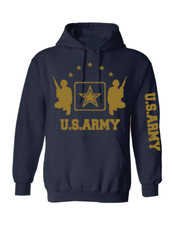 US Army hoodie unique design Black color hooded sweatshirt shiny gold design