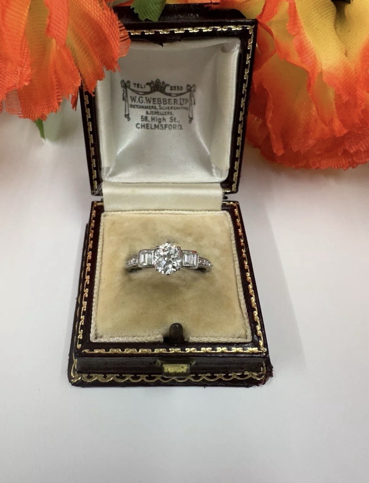 Stunning Original Art Deco Diamond Ring Baguette/round Platinum 0.85ct Centre